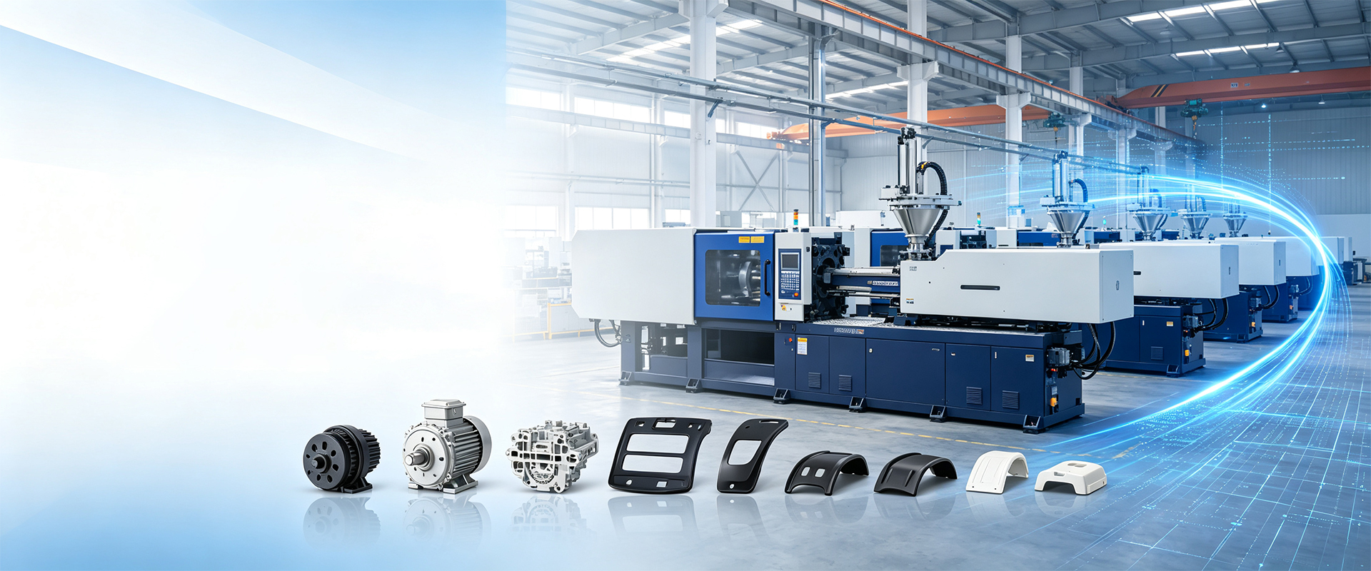 Blue and white injection molding capacity banner